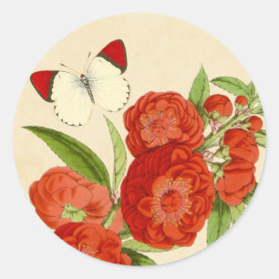 Redonda Hermoso pegatina floral rojo vintage