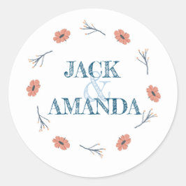 Redonda Hermoso retro bebé azul Boda floral Pegatina