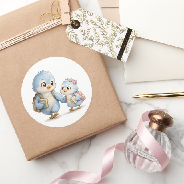 Redonda Hermosos hermanos de pájaro azul círculo pegatina (Regalar)