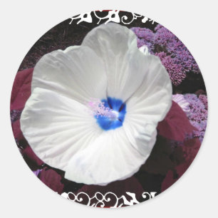 Redonda Hibiscus Blue - Pegatina Boda de encaje blanco