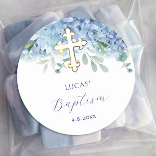 Redonda Hidrangea azul Baptism Pegatina
