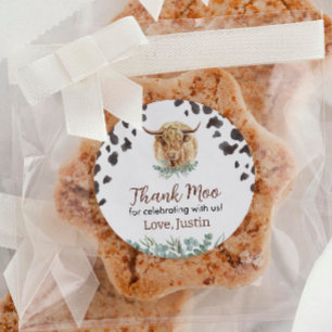 Redonda Highland Cow Pegatina Labs Birthday Baby Shower