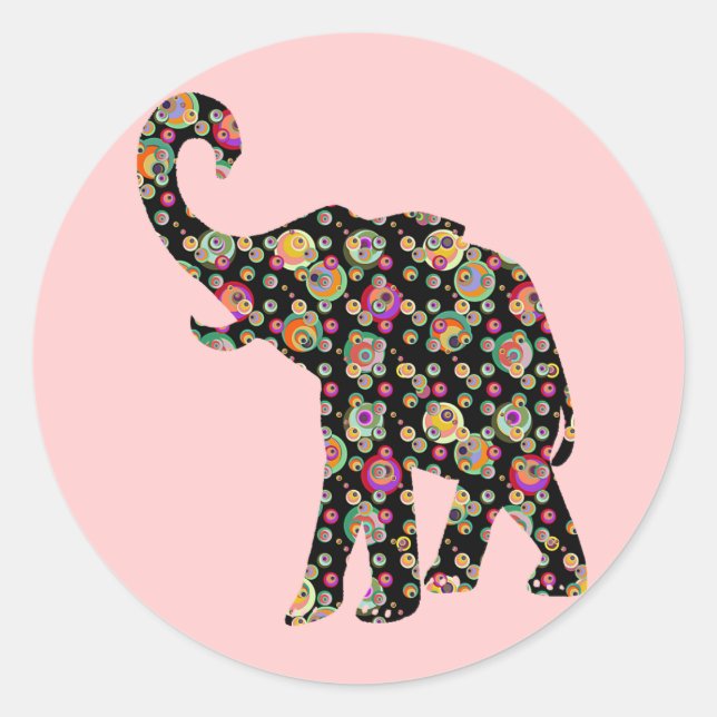 Redonda Hippie Elephant Pegatina (Anverso)