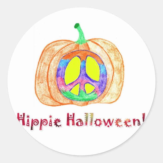 Redonda Hippie Halloween Funny Pumpkin Pegatina (Anverso)