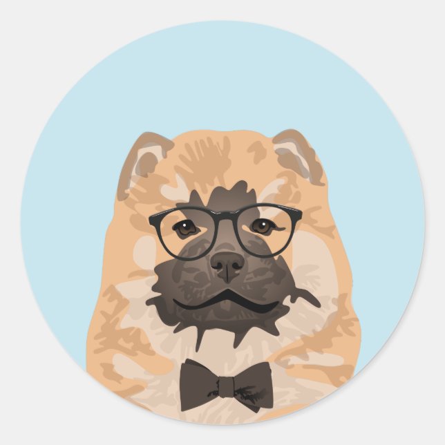 Redonda Hipster Chow Chow Perro Pegatina para los amantes  (Anverso)