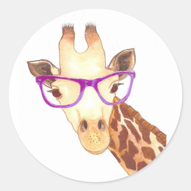 Redonda Hipster Giraffe Pegatina (Anverso)