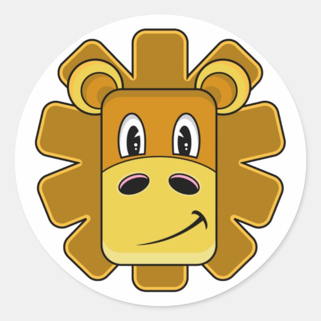 Redonda Hoja de Pegatina Cute Lion Head (Anverso)