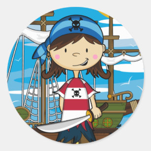 Redonda Hoja de Pegatina de Chica pirata