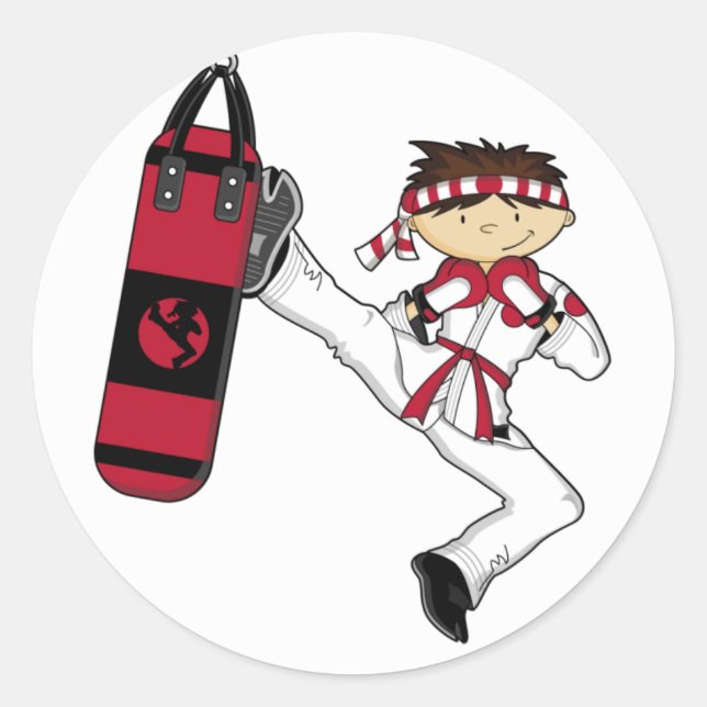 Redonda Hoja de Pegatina de Karate Boy (Anverso)