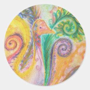 Redonda Hoja del pegatina con diseño colorido del pájaro