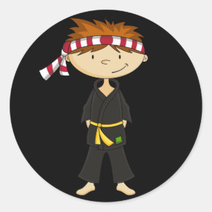 Redonda Hoja del pegatina del muchacho del karate