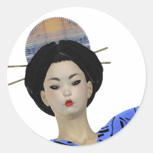 Redonda Hojas de Pegatina japonesas Geisha