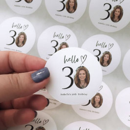Redonda Hola 30 Cumpleaños Personalizado Foto Pegatina Eti