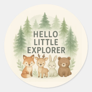 Redonda Hola Pegatina de Baby Shower de Little Explorer Wo
