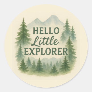 Redonda Hola Pegatina de Baby Shower de Little Explorer Wo