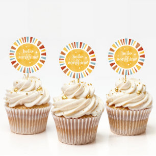 Redonda Hola Sonshine Boho Baby Shower Sun Burst Pegatina