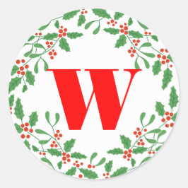 Redonda Holly Bough Wreath Monogram Gift Pegatina