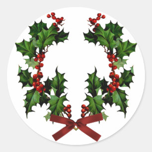 Redonda Holly Wreath Pegatina
