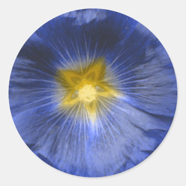 Redonda Hollyhock Flor Hermosa Pegatina Azul (Anverso)