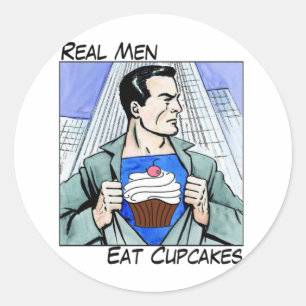 Redonda Hombres Reales Comen Pasteles Pegatina Hoja