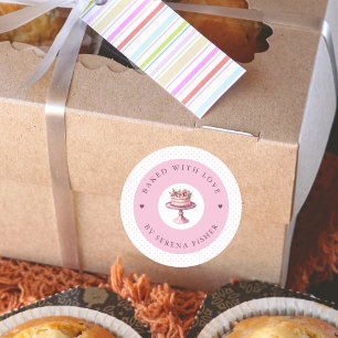 Redonda Horneado Con Amor Pegatina De Negocios De Punto De