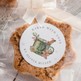 Redonda Horneado Con Navidades De Amor Pegatina De Cacao C