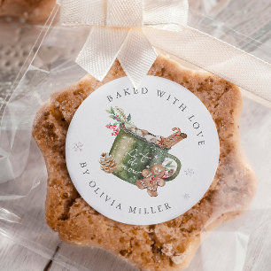 Redonda Horneado Con Navidades De Amor Pegatina De Cacao C