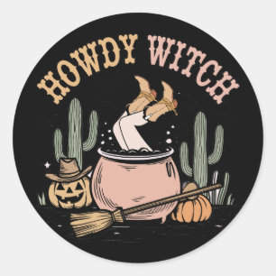 Redonda Howdy Witch Western Halloween Pegatina