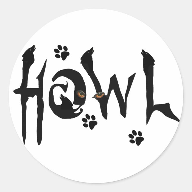 Redonda Howl Wolf Pegatina (Anverso)
