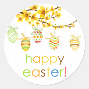 Redonda Huevos de Pascua, Forsythia Branch Easter Pegatina