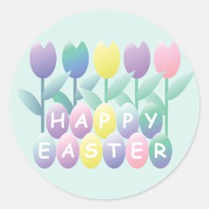Redonda Huevos de Pascua Tulipanes Pegatina pequeño