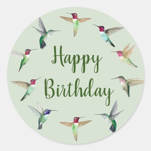 Redonda Hummingbird Happy Birthday Classic Round Pegatina (Anverso)