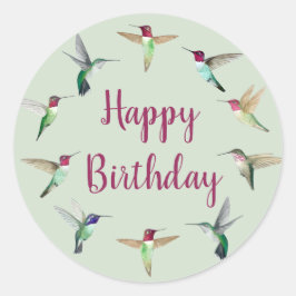 Redonda Hummingbird Happy Birthday Classic Round Pegatina