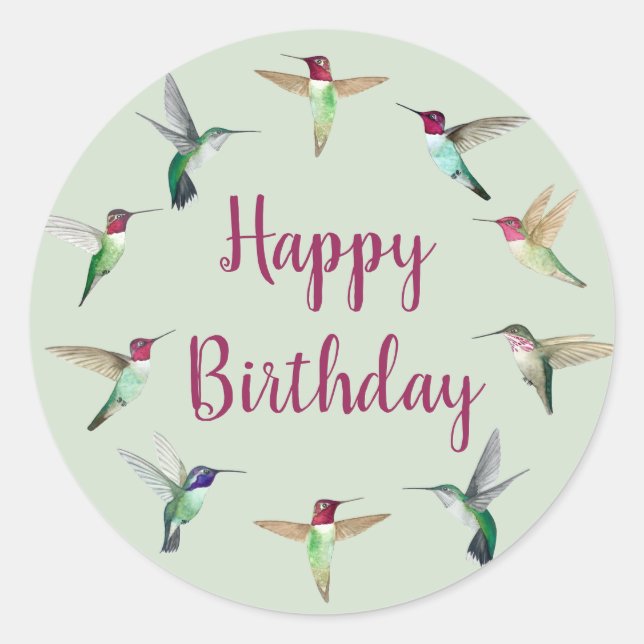 Redonda Hummingbird Happy Birthday Classic Round Pegatina (Anverso)