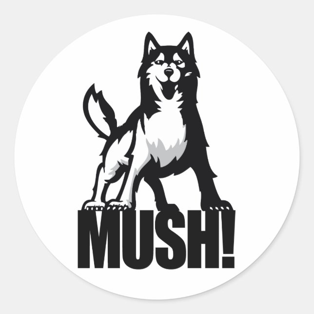 Redonda Husky Mush Pegatina (Anverso)