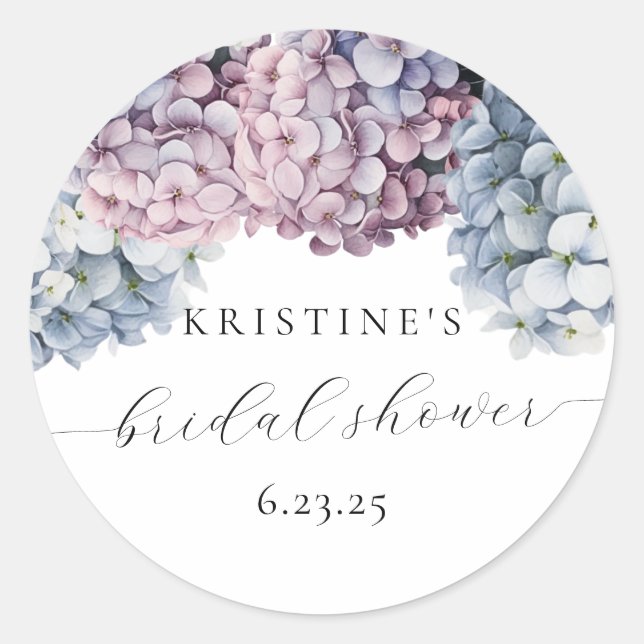 Redonda Hydrangea Bridal Shower Pegatina (Anverso)