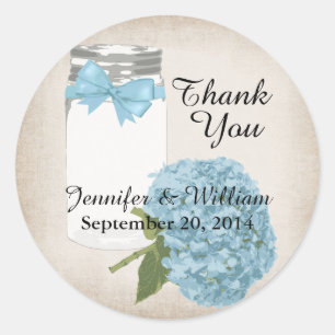 Redonda Hydrangea y Mason Jar Wedding Favor Pegatina