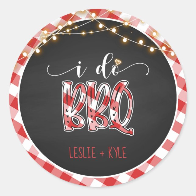 Redonda I Do BBQ Round Pegatina - Gingham - Personalizado (Anverso)