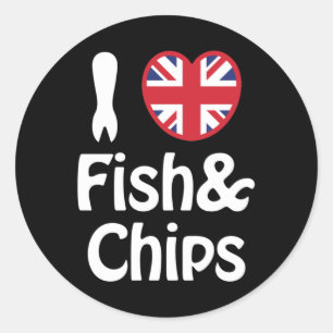 Redonda I Heart [Love] Fish & Chips Classic Round Pegatina