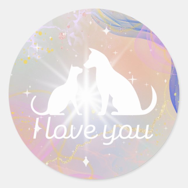 Redonda "I love you" Cat Duo Pegatina (Anverso)