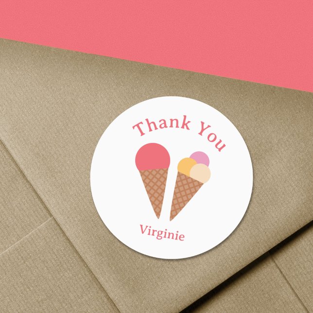 Redonda Ice Cream Gracias Pegatina (Ice Cream Thank You Sticker)
