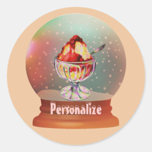 Redonda Ice crema sundae globo de nieve lindo pegatina