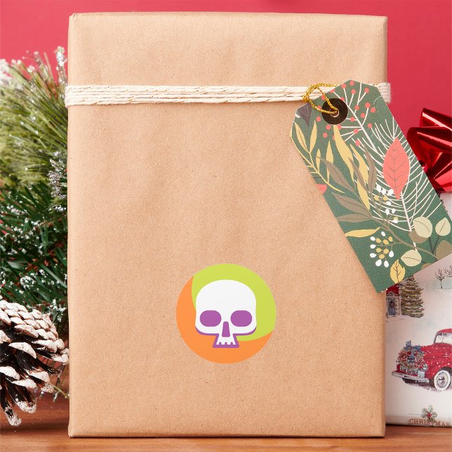 Redonda Icono del cráneo Naranja blanco Pegatina redondo c (Subido por el creador)