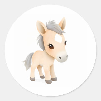 Redonda Ilustracion acuarela de Pegatina Cute Baby Pony