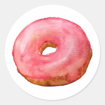 Ilustracion de comida Pegatina de donut rosado acu