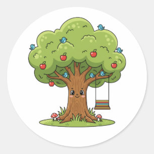 Redonda Ilustración de pegatina de árbol de manzana de dib
