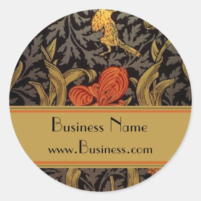 Redonda Impresión de época pegatina William Morris Black 2 (Anverso)