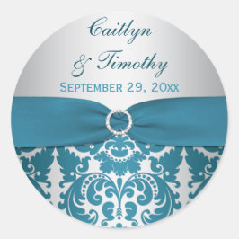 Redonda IMPRESIÓN RIBBON Silver, Verde azulado Pegatina de