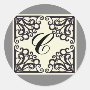 Redonda Inicial personalizada pegatina de Scrollwork