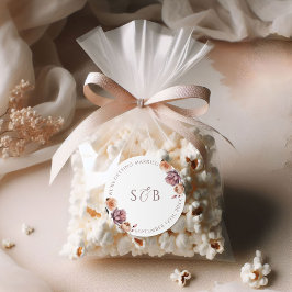 Redonda Iniciales del Pegatina de Boho Purple Floral Round